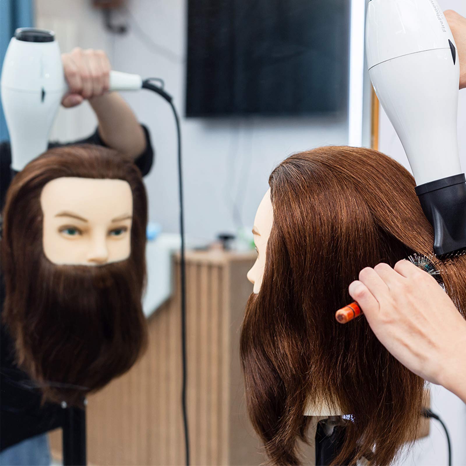 HAIREALM Male Mannequin Head With 100% Human Hair Practice Hairdresser  Cosmetology Training Doll Head for Hair Styling (Table Clamp Stand  Included) HF0408S WITH-BEARD 